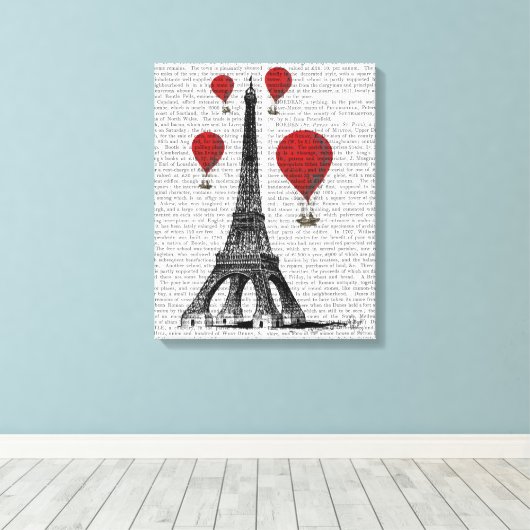 Eiffeltoren en Red Hot Air-ballonnen Canvas Afdruk (Insitu (Houten vloer))
