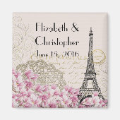 Eiffeltoren en roze bloemen trouwdatum Magneet (Voorkant)