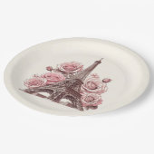 Eiffeltoren en roze rozen in Parijs Papieren Bordje (Gekanteld)