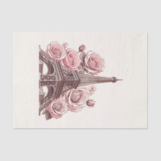 Eiffeltoren en roze rozen in Parijs Tissuepapier (Voorkant)