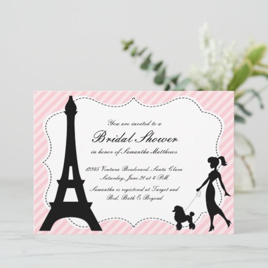 Eiffeltoren en roze Vrijgezellenfeest-uitzending Kaart (Staand voorkant)