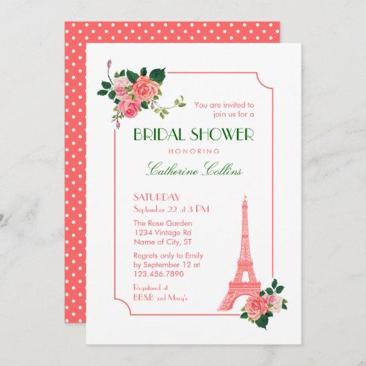 Eiffeltoren en Rozen Bridal Shower Kaart (Voorkant / Achterkant)