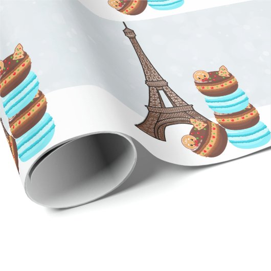 Eiffeltoren en winterkerst in Macarons Cadeaupapier (Rol Hoek)