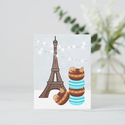 Eiffeltoren en winterkerst in Macarons Feestdagenkaart (Staand voorkant)