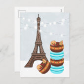 Eiffeltoren en winterkerst in Macarons Feestdagenkaart (Voorkant / Achterkant)