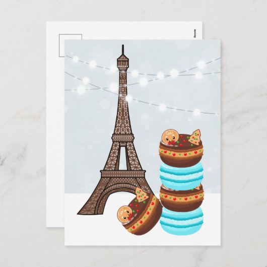 Eiffeltoren en winterkerst in Macarons Feestdagenkaart (Voorkant / Achterkant)