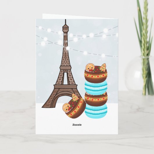Eiffeltoren en winterkerst in Macaroons Feestdagen Kaart (Achterkant)
