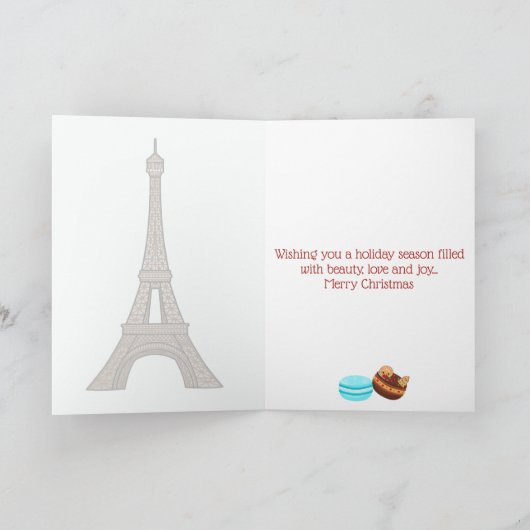 Eiffeltoren en winterkerst in Macaroons Feestdagen Kaart (Binnen)