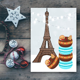 Eiffeltoren en winterkerst in Macaroons Feestdagen Kaart