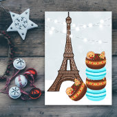Eiffeltoren en winterkerst in Macaroons Feestdagen Kaart