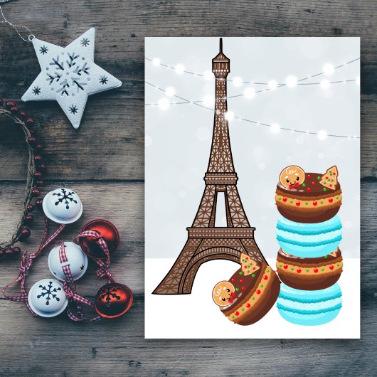 Eiffeltoren en winterkerst in Macaroons Feestdagen Kaart