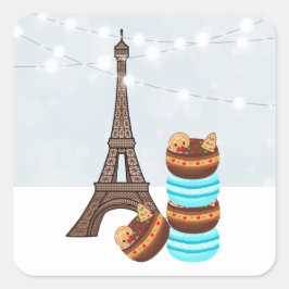 Eiffeltoren en winterkerst in Macaroons Vierkante Sticker