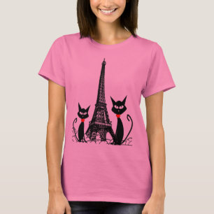 Eiffeltoren en zwarte katten T-shirt