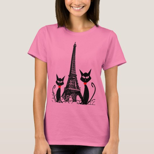 Eiffeltoren en zwarte katten T-shirt (Voorkant)