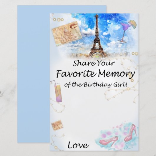 Eiffeltoren Favoriete herinnering aan het meisje v (Voorkant / Achterkant)