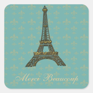Eiffeltoren Fleur de Lis  Groen Vierkante Sticker