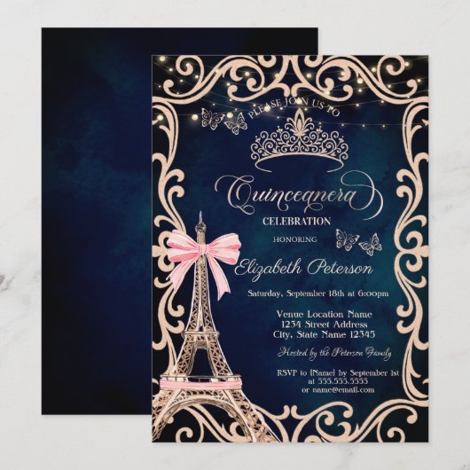 Eiffeltoren Frame Glitter Vlinder Blauw  Kaart (Voorkant / Achterkant)