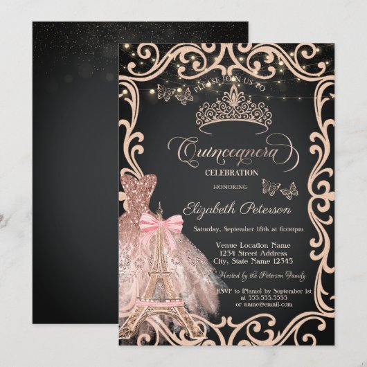 Eiffeltoren Frame Jurk Glitter Vlinder Kaart (Voorkant / Achterkant)