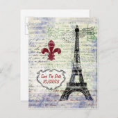 Eiffeltoren Frankrijk Save the Date Briefkaart (Voorkant / Achterkant)
