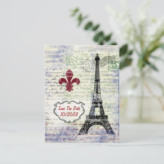 Eiffeltoren Frankrijk Save the Date Briefkaart (Staand voorkant)