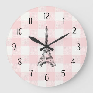 Eiffeltoren Frans Landelijk Roze Gingham Patroon Grote Klok
