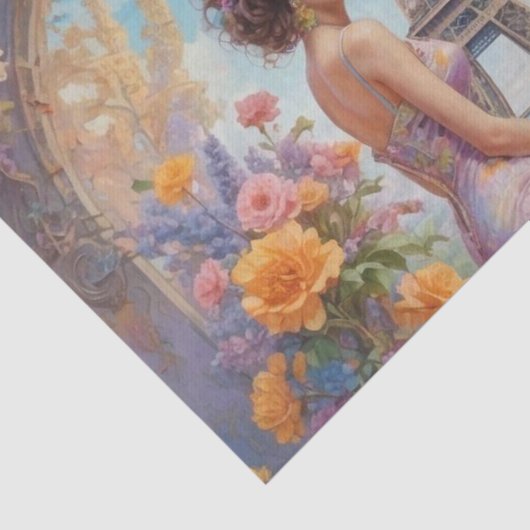 Eiffeltoren Frans Vrouw Bloemen Decoupage Papier (Detail)