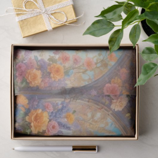 Eiffeltoren Frans Vrouw Bloemen Decoupage Papier (Geschenk)