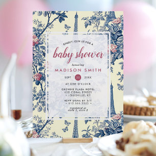 Eiffeltoren Franse Toile De Jouy Baby Shower Kaart