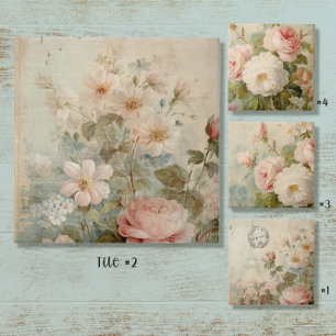 Eiffeltoren Franse Vintage Bloemen Roze Decoupage Tegeltje