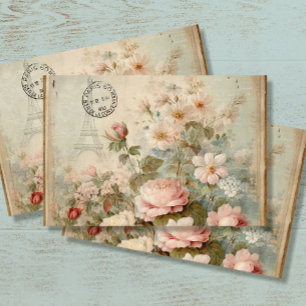 Eiffeltoren Franse Vintage Bloemen Roze Decoupage Tissuepapier
