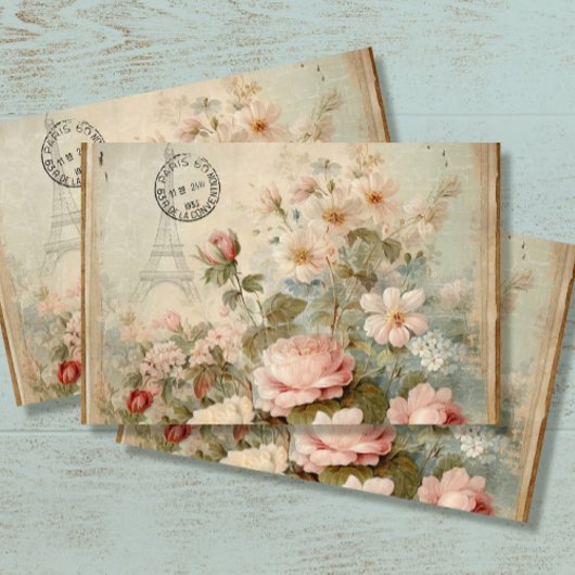 Eiffeltoren Franse Vintage Bloemen Roze Decoupage Tissuepapier