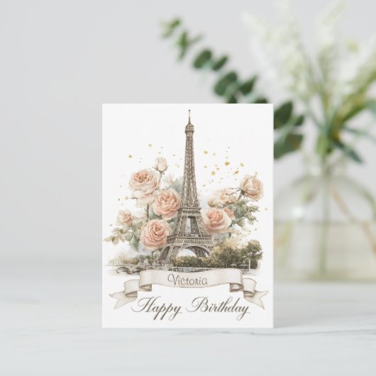 Eiffeltoren "Gefeliciteerd" met eigen naam Briefkaart (Staand voorkant)