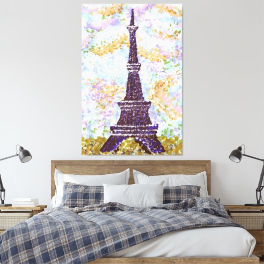 Eiffeltoren geïnspireerd als landschapspointillism canvas afdruk (Insitu (Slaapkamer))