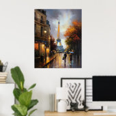 Eiffeltoren gezien op een regenachtige herfstdag i poster (Thuiskantoor)