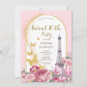 Eiffeltoren Glitters & Bloemen Girly Sweet 16 Kaart (Voorkant)