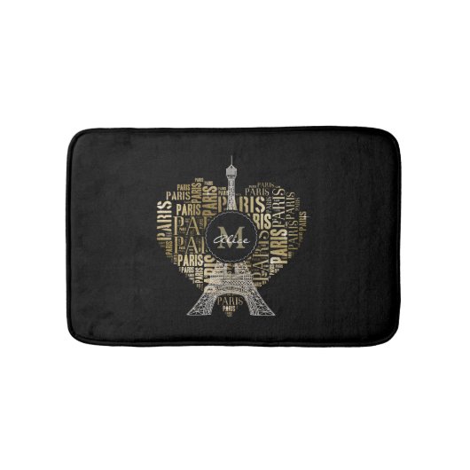 Eiffeltoren | Golden Inscriptions Paris in Heart Badmat (Voorkant)