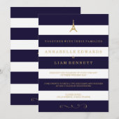 Eiffeltoren goud gestreepte bruiloft uitnodiging (Voorkant / Achterkant)