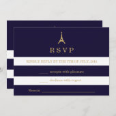 Eiffeltoren goud met strepen RSVP kaart (Voorkant / Achterkant)