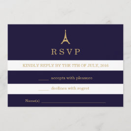 Eiffeltoren goud met strepen RSVP kaart