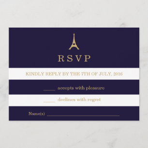 Eiffeltoren goud met strepen RSVP kaart