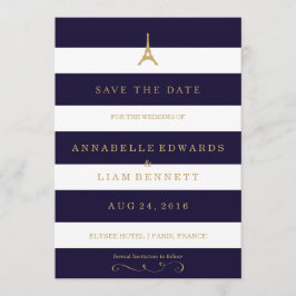 Eiffeltoren goud met strepen Save the Date Kaart
