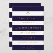 Eiffeltoren goud met strepen Save the Date Kaart (Voorkant / Achterkant)