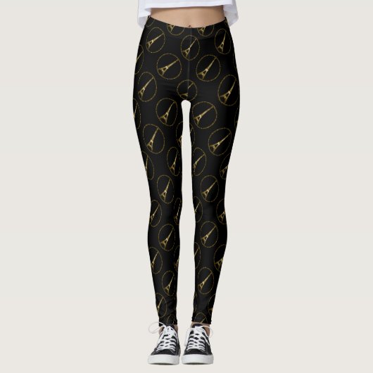 Eiffeltoren gouden glitters glinstering patroon zw leggings (Voorkant)