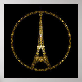 Eiffeltoren gouden glitters glinstert op zwart poster