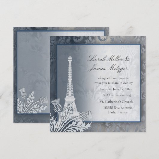 Eiffeltoren gouden metalen uitnodiging (Voorkant / Achterkant)
