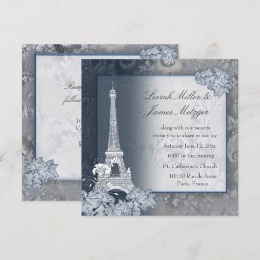 Eiffeltoren gouden metalen uitnodiging (Voorkant / Achterkant)