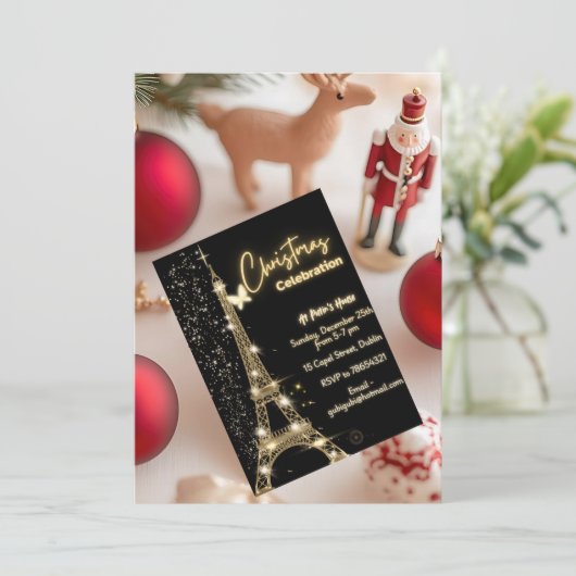 Eiffeltoren gouden thema - Kerstuitnodiging Kaart (Staand voorkant)