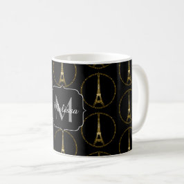 Eiffeltoren goudglittersparrenpatroon Monogram Koffiemok