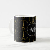 Eiffeltoren goudglittersparrenpatroon Monogram Koffiemok (Voorkant links)