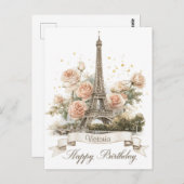 Eiffeltoren "Happy Birthday" met aangepaste naam Briefkaart (Voorkant / Achterkant)